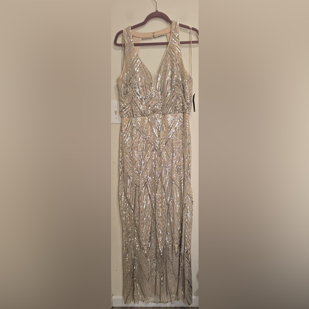 R&M Richards Metallic Gold Halter Maxi Dress - Picture 4 of 12